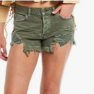 Free People We The Free Loving Good Vibrations Cutoff Green Denim Shorts, 29